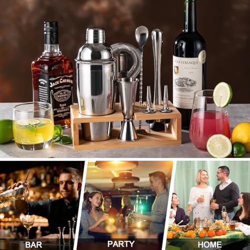 Briout Cocktail Shaker Set Bartender Kit with Stand, Silver