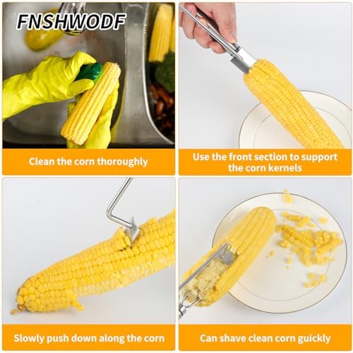 Professional Corn Peeler for Corn on the Cob, 1-Pack Stainless Steel Corn Stripper Tool with Long Handle & Safety Guard, Efficient Corn Kernel Remover for Kitchen, Wedding Favors, Party Supplies (1)