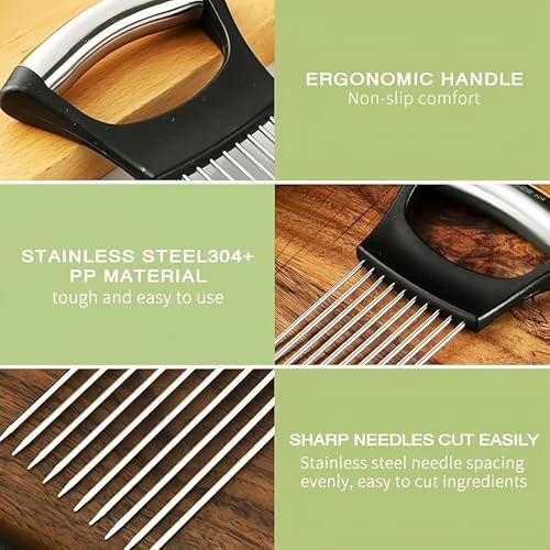 Stainless Steel Onion Slice Holder, Vegetable Slicer Cutter, Kitchen Gadgets Chopper Slicing Tool, Onion Cutter for Slicing of Onions, Tomatoes, Pears, Eggs and Other Vegetables, Kitchen Tools