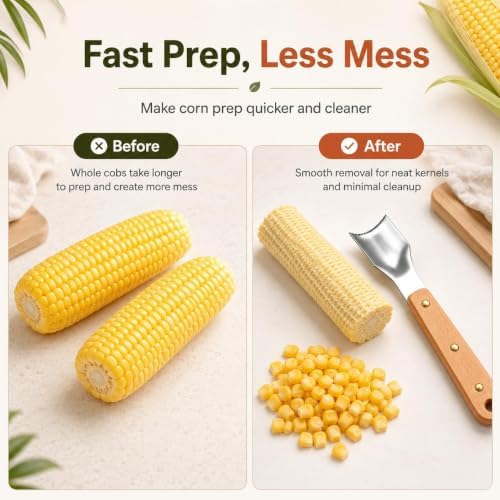 Corn Peeler for Corn on The Cob – Heavy-Duty 304 Stainless Steel Stripper,Rustproof Kernel Remover Tool for Soups,Salsas,Meal Prep,Compact & Easy Clean.（2pcs）
