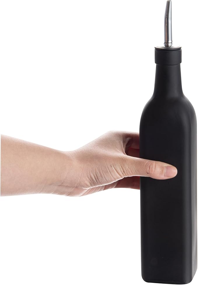 Restaurantware-Chef 101 16.9 Ounce Olive Oil Dispenser, 1 Kitchen Oil Dispenser Bottle - With Stainless Steel Pourer, Non-Leaking, Black Glass Pourer, For Cooking Or Salad Dressings