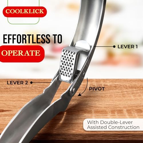 Heavy Duty Garlic Press, No Peeling Needed, Stainless Steel Professional Garlic Mincer & Crusher, Dual Lever-Assisted Design with Large Capacity Chamber for Effortless Garlic Crushing.