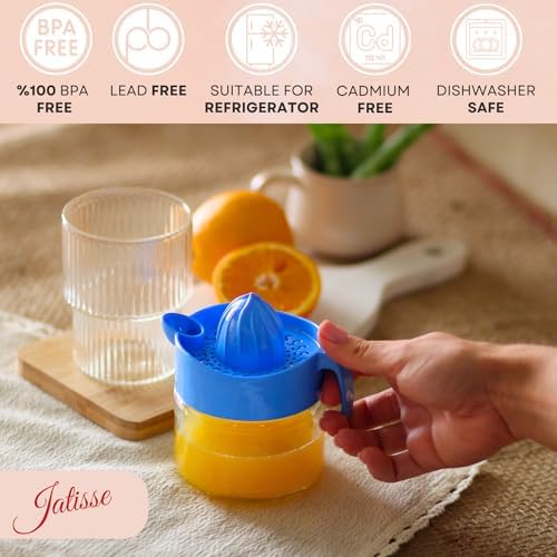 Glass Lemon Juicer, Orange, Grapefuit Manual Squeezer, Small Citrus Juicer, Extractor Manual Hand with Handle and Pour Spout, BPA Free and Lead-Free Heavyweight Crystal Clear Glass 10.1oz (Green)
