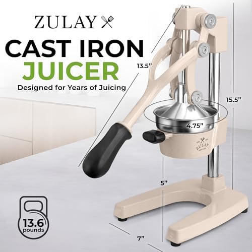 Zulay Kitchen Cast Iron Juicer - Heavy Duty Orange Juicer with Detachable Strainers for Easy Cleaning, Citrus Press for Citrus Fruits, Perfect for Bartenders, Juice Lovers & Health Enthusiasts