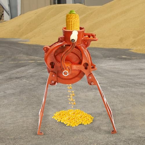 Hand Crank Dry Corn Sheller, Manual Corn Thresher, Heavy Duty Cast Iron Corns Shelling Machine, Manual Quick Corns Cob Stripper Tool for Small Farm & Household Use, Orange