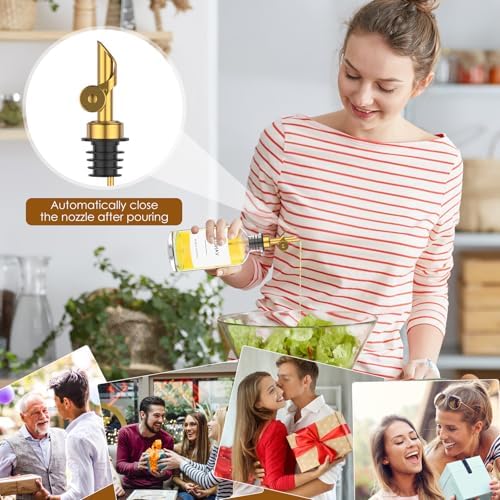 4Pack 11.8oz/350ml Oil Dispenser Bottle for Kitchen, Glass Olive Oil and Vinegar Dispenser Set, Soy Sauce Dispenser with Wooden Tray & Labels & Replacement Spouts & Pumps