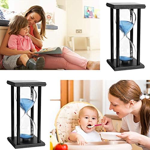 Lodunsyr Hourglass Timer for 60 Minutes Sandglass Timer for Kitchen Living Room Home Office Desk Bedroom Party Festival Coffee Table Book Shelf School Game Sand Timer Clock (Black Frame Blue Sand)