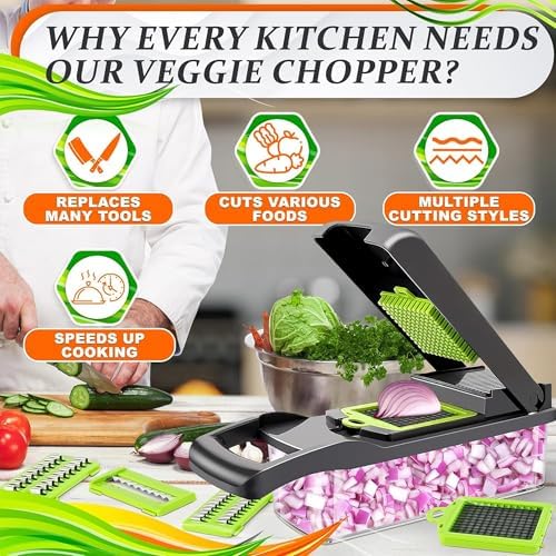 14-in-1 Vegetable Chopper with Container, 6 Blades & Finger Guard
