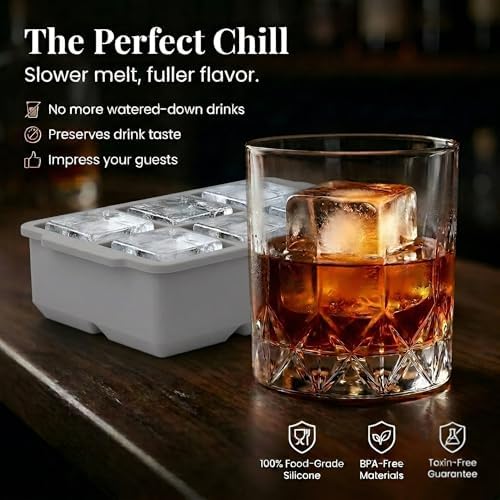 KitchFort® Large Silicone Ice Cube Tray (3-Pack) - 2" Big Ice Mold with Lid