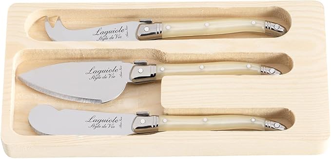Laguiole Style de Vie Cheese knives Premium Line, set of 3, mother of pearl color