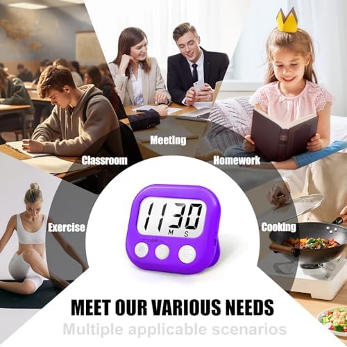 AOUCE Digital Kitchen Timers for Cooking, Timer for Kids 2 Pack Purple