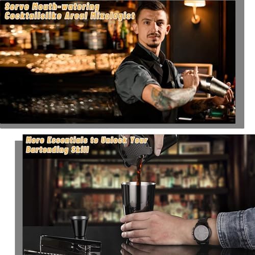 Mwellewm Boston Shaker Cocktail Set Bartender Kit, 12 Pcs Drink Shaker with Strainer Bartending Martini Shaker Tin with 18oz & 28oz Mixed Alcohol Shaker Stainless Steel Bar Tool for Beginner
