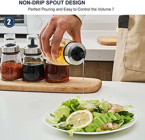 [3 Pack 180ml/6 oz Airtight Olive Oil Dispenser Bottle,Oil and Vinegar Cruet Set for Kitchen and BBQ, Oil Decanter for Cooking Wine/Soy Sauce/Vinegar, Leak-Proof Spout with Dust Cap