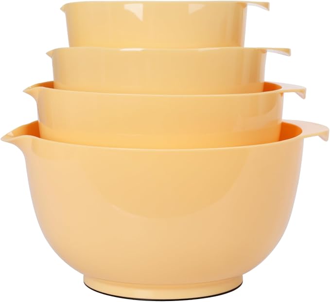 BoxedHome Classic Mixing Bowls Set of 4, BPA Free Plastic, Microwave Safe | 4.5, 3.5, 2.5 and 1.7 QT, Non-slip Base Large Non-toxic Nesting Bowl with Pour Spout, Dishwasher Safe, for Prep, Cooking