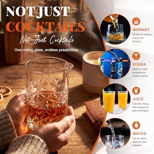 Dandat 2 Pcs 24 oz Cocktail Mixing Glass Thick Base Stirring Glass, Flower