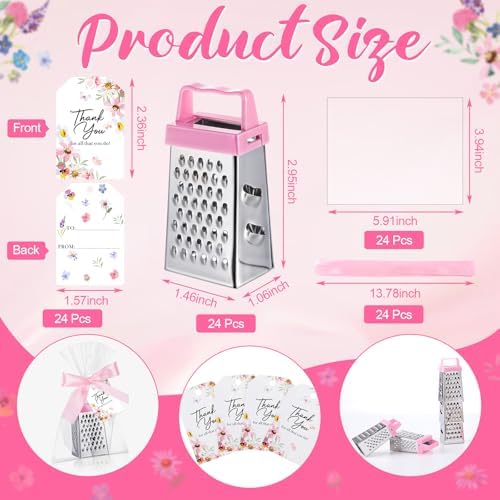 Maxdot 24 Set Employees Appreciation Gift Mini Cheese Graters with Thank You Cards 4-sided Stainless Steel Graters Wedding Guest Thank You Gifts for Women Guests Coworkers Employees