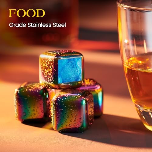 Kollea Whiskey Stones 8-Pack Stainless Steel Chilling Rocks Set, Multicolor