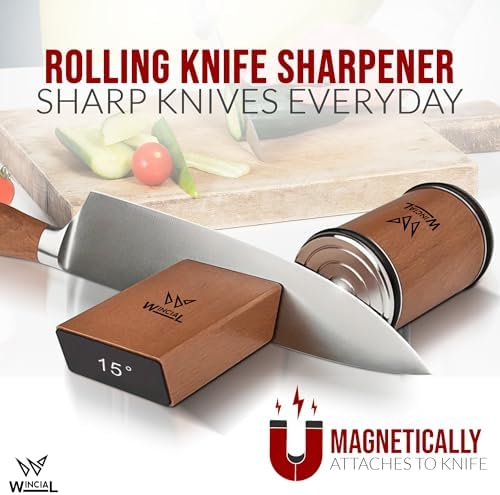 Rolling Knife Sharpener | Professional 15° Angle Manual Knife Sharpener For Japanese & Precision Blades with Magnetic Base & Non-Slip Grip