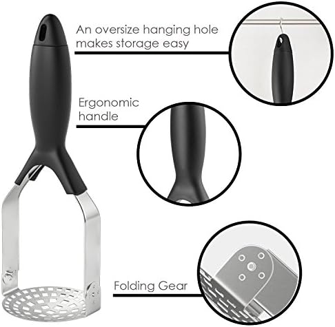Kaycrown Potato Masher Ricer Professional Stainless Steel Avocado Masher Fruits Vegetables Eggs Crusher with Fine Grid Mashing Plate for Non-Stick Cookware