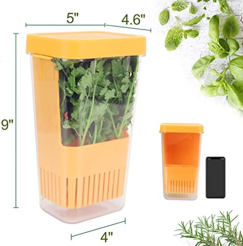 LUVCOSY Fresh Herb Keeper for Refrigerator, Clear BPA-Free Herb Saver, Storage Container for Cilantro, Parsley, Thyme, Mint & Asparagus, Preserver Keeps Fresh Herbs for 3 Times Longer, Orange