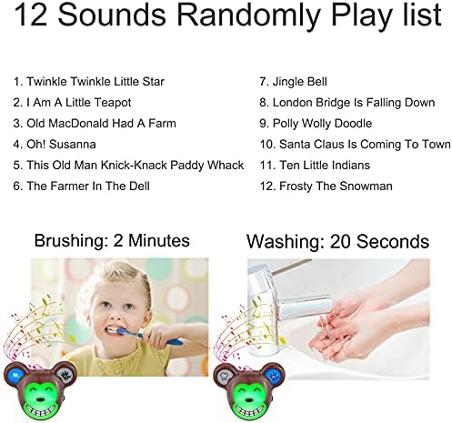LUXSWAY Cute Animal Toothbrushing Timer for Kids with Musical Volume, 2 Minute Kid Timer for Teeth, 20 Seconds Wash Hand for Kids Training, Rechargeable Colored Led Light Visual- Monkey