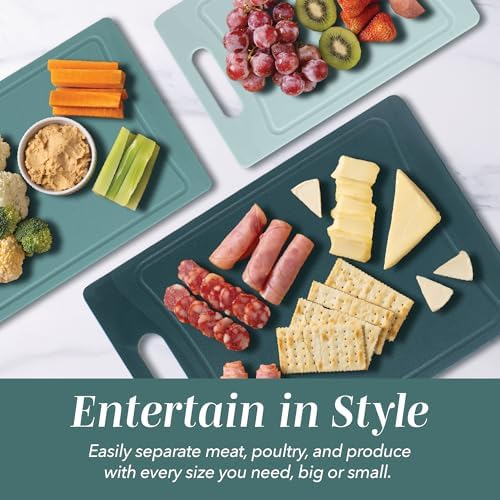 COOK WITH COLOR Non-Slip Cutting Board Set – Kitchen Essentials with Easy Grip Handle for Meat, Veggies, and Fruits, 3 Cutting Boards, Teal