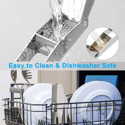 Garlic Press Crusher Stainless Steel Garlic Mincer Heavy Duty Ginger Masher Squeezer Manual,Garlic Smasher with Peeler and Cleaning Brush Set Dishwasher Safe Large No Peel Easy Clean Kitchen,Silver