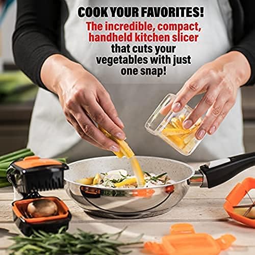 Nutrichopper Fresh-keeping container Vegetable Chopper Onion Chopper - Chops Slices Cubes Wedges – Multi-purpose Fruit Slicer with 3 Extra Stainless Steel Blades & 2 Extra Containers As Seen On TV