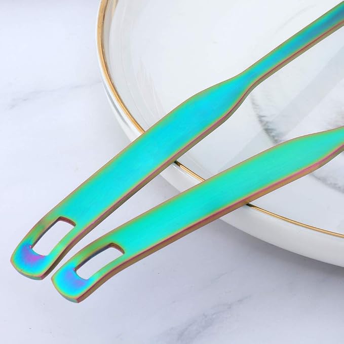 Buyer Star 2 Pcs Soup Ladle Colander, rainbow Cookware Serving Long Handle Steel Slotted Spoon Cooking Utensil Set for Hotpot