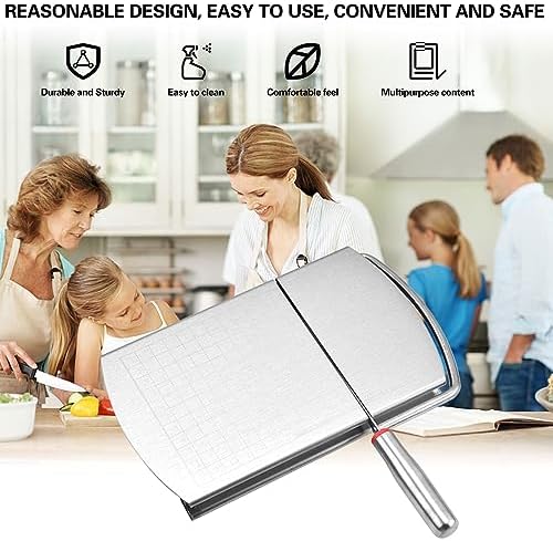Stainless Steel Cheese Slicer - Cheese Cutter Board with Blade for Block Cheese, Handheld Cheese Cutters with Cut Grid Lines for Block Cheese Butter, Vegetables, Friut, 8.66x4.92in