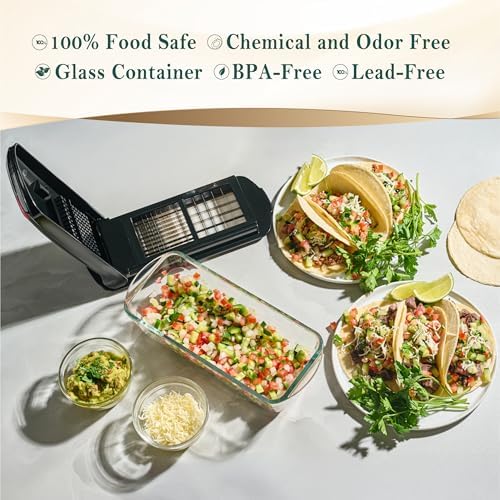 Le'raze 13-in-1 Vegetable Chopper Pro with Glass Container, Stainless Steel Blades, BPA-Free, Mandoline Slicer, Manual