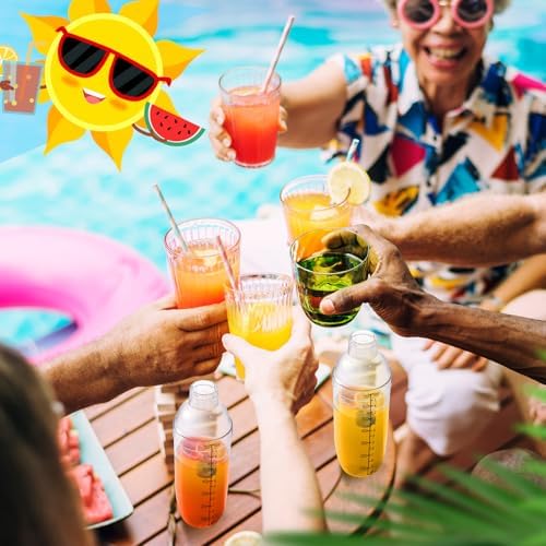 Lallisa 16 Pcs Plastic Cocktail Shaker Set Drink Mixer Clear Shaker Cup with Measurements Scales and Strainer Plastic Mixing Tool for Tea Coffee Bar Bubble Milk Christmas Gift(700 Cc/ 24 oz)