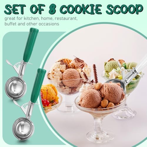 Reallnaive 8 Pcs Ice Cream Scooper with Trigger, 3.25 oz, Green