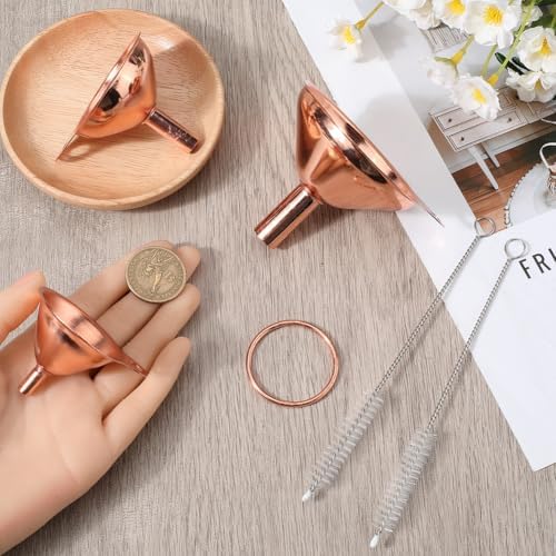 GORGECRAFT 3Pcs Stainless Steel Funnels Rose Gold Food Grade Metal Funnel Set Small Medium Large with Cleaning Brushes Multipurpose Kitchen Containers Funnels for Transferring Liquid Essentail Oil