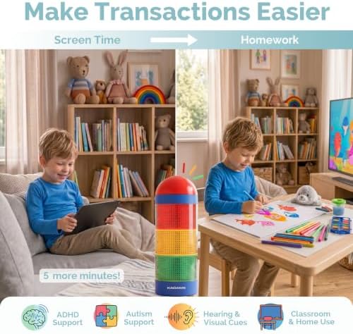 KADAMS Visual Timer for Kids with Pre-Alarm, Traffic Light Countdown Timer for ADHD Toddlers Classroom 24H Digital Timer, 5 Volume Levels Mute Pause Memory for Homework Learning Home Routine