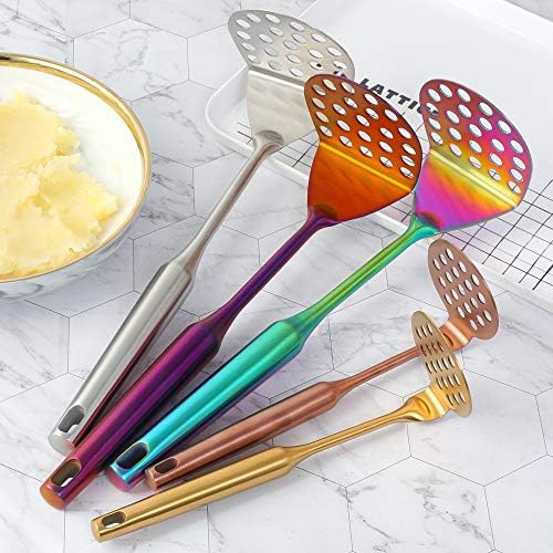 Stainless Steel Potato Masher for Non-Stick, Sturdy and Durable Whole Shaped Food Masher Hand Kitchen Aid, Avocado Masher Kitchen Tool Dishwasher Safe (2 Pcs)