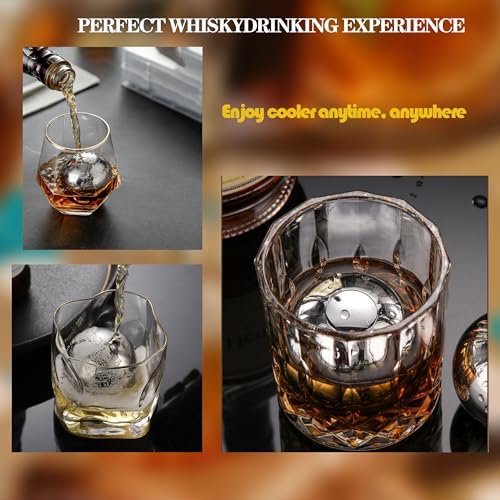 XL Reusable Whiskey Stones Gift Set - 4 Pack 2.2" (55mm) Stainless Steel Ice Balls for Bourbon, Scotch,Chill Without Dilution with Tongs & Gift Box