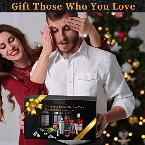 26-Piece Bartender Kit Cocktail Shaker Set | Stainless Steel Bar Set with Bamboo Stand Bar Tools Cocktail Kit for Christmas Drink Mixing,Home Bar Party Gift Bartending Kit Black