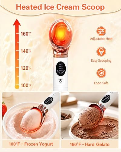 Heated Ice Cream Scoop Rechargeable with Dishwasher Safe Removable Head