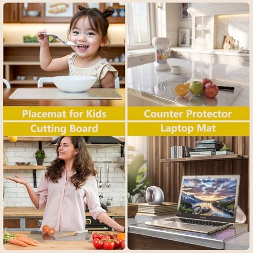 3PCS Acrylic Cutting Board Set with Counter Lip, Small, Large and XL, Clear Cutting Board for Countertop, Non-Slip, Counter Protectors for Kitchen, Use for Vegetable, Meat, Cheese, Fruit, Bread