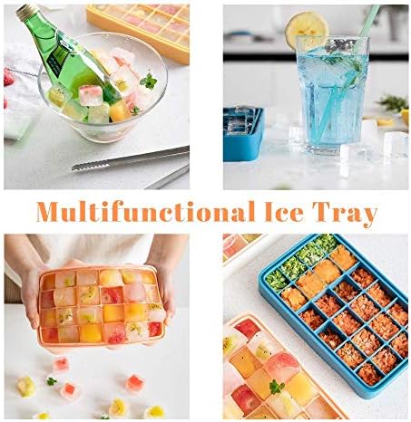 Vemolea 2 PACK Silicone Ice Cube Tray, 24 Ice Molds Easy-Release Flexible Ice Maker with Removable Lid, for Whiskey Wine Cocktails Juice Soups - Blue & Yellow, Christmas Gifts