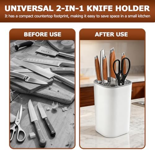 1 Kitchen Knife Block with 1 knife sharpener, Kni-fe Block without Knives, Large Volume Detachable Kni-fe Holder with Scissors Slot, Easy to Clean(COLOR:as shown)