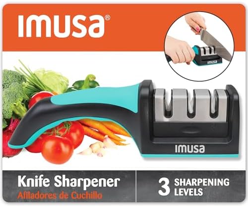 IMUSA Kitchen Knife Sharpener, Manual, Coarse to Fine, Non-Slip Base