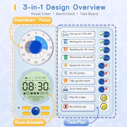 Herloreen Visual Timer for ADHD, Chore Chart & Task Planner for Kids,Adults