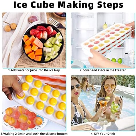 Ice Cube Trays with Lids BPA Free, 4Pack Easy Release Silicone Ice Cube Trays for Freezer 84 Sphere Ice Tray with Stackable No Spill Covers, Dishwasher Safe,Orange&Yellow