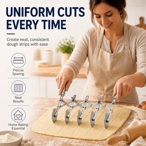 Wheel Adjustable Pasta Cutter with Handle - Stainless Steel Multi-Tool for Baking Pastry, Pizza, Noodles & Pie Crust (3 Roller)