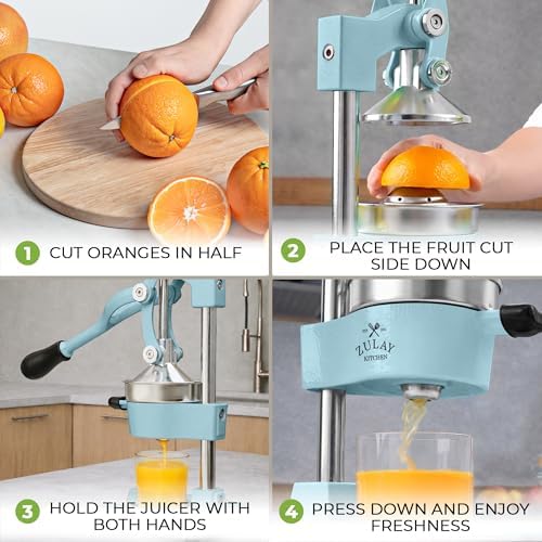 Zulay Kitchen Cast Iron Juicer - Heavy Duty Orange Juicer with Detachable Strainers for Easy Cleaning, Citrus Press for Citrus Fruits, Perfect for Bartenders, Juice Lovers & Health Enthusiasts