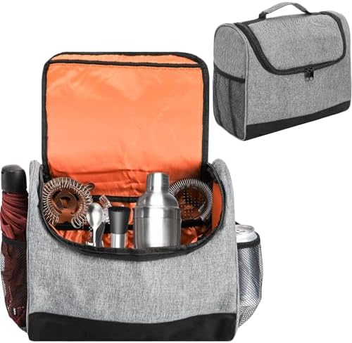 WUWEOT Travel Bartender Bag, Portable Bar Bag, Mixology Bartending Backpack with Padded Compartments and Handle for Tools Set Storage Cocktail Shaker and Wine Bottle Carrier