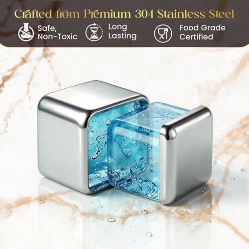 Whiskey Stones Gift Set, Custom Monogram 4, 8pcs Steel, Wood Box