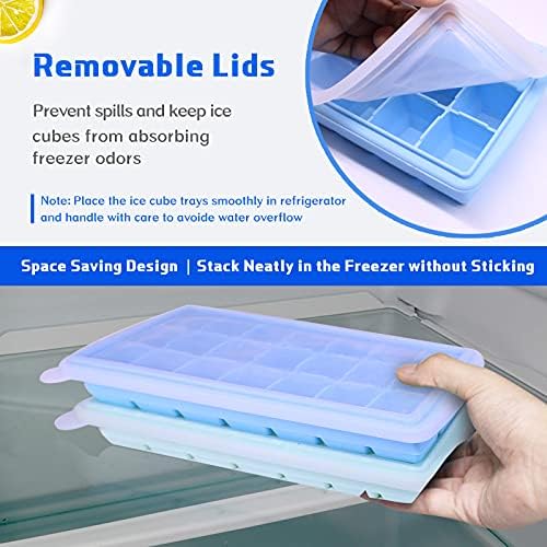 Ice Cube Trays, 2 Pack Silicone Tray with Removable Lid Easy-ReleaseFlexible 21 Molds 1.2 inch for Whiskey, Cocktails - Stackable Trays Cover, BPA FreeDurableDishwasher Safe